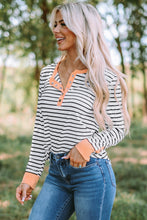 Load image into Gallery viewer, Striped Contrast Trim Quarter Snap T-Shirt