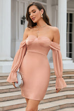 Load image into Gallery viewer, Off-Shoulder Flounce Sleeve Slit Dress
