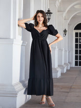 Load image into Gallery viewer, Surplice Neck Ruffle Hem Balloon Sleeve Maxi Dress