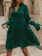 Load image into Gallery viewer, Notched Long Sleeve Tiered Dress