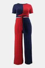 Load image into Gallery viewer, Plus Size Two-Tone Tie Front Top and Pants Set with Pockets