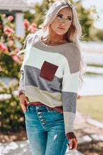 Load image into Gallery viewer, Color Block Drop Shoulder Round Neck Sweater