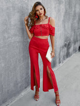 Load image into Gallery viewer, Ruffled Cropped Cami and Slit Pants Set