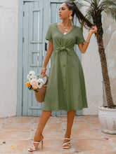 Load image into Gallery viewer, Decorative Button Tie Front Midi Dress