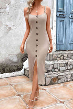 Load image into Gallery viewer, Decorative Button Front Slit Midi Dress