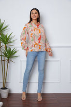 Load image into Gallery viewer, Floral Frill Notched Long Sleeve Blouse