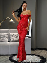 Load image into Gallery viewer, Sequin Off-Shoulder Backless Dress