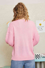 Load image into Gallery viewer, Double Take Round Neck Cable-Knit Dropped Shoulder Sweater
