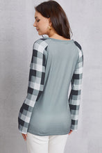 Load image into Gallery viewer, Pearl Detail Plaid V-Neck T-Shirt