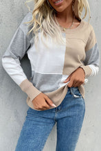 Load image into Gallery viewer, Color Block Ribbed Trim Round Neck Knit Pullover