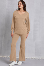 Load image into Gallery viewer, V-Neck Dropped Shoulder Top and Flare Pants Set