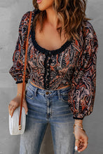 Load image into Gallery viewer, Printed Buttoned Balloon Sleeve Cropped Blouse