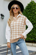Load image into Gallery viewer, Houndstooth V-Neck Capped Sleeve Knit Vest