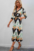 Load image into Gallery viewer, Printed Three-Quarter Sleeve Tied Midi Dress