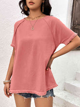 Load image into Gallery viewer, Round Neck Raglan Sleeve Fringe Detail Top