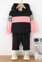 Load image into Gallery viewer, Girls Leopard Color Block Hoodie and Pants Set