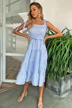 Load image into Gallery viewer, Striped Tie-Shoulder Tiered Dress