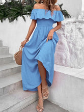 Load image into Gallery viewer, Smocked Ruffled Off-Shoulder Maxi Dress