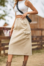 Load image into Gallery viewer, Drawstring Waist Slit Denim Skirt