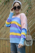 Load image into Gallery viewer, Multicolor Round Neck Dropped Shoulder Sweater