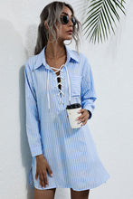 Load image into Gallery viewer, Lace Up Collar Shirt Dress