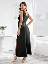 Load image into Gallery viewer, Slit Surplice Tie Waist Sleeveless Dress