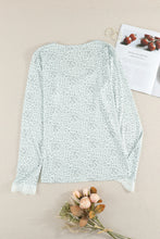Load image into Gallery viewer, Leopard Buttoned Lace Trim Round Neck Top
