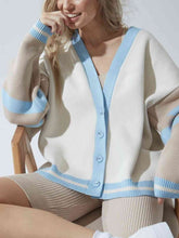 Load image into Gallery viewer, Contrast Dropped Shoulder V-Neck Cardigan