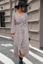 Load image into Gallery viewer, Slit Printed Surplice Balloon Sleeve Dress