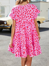 Load image into Gallery viewer, Leopard Short Flounce Sleeve Tiered Dress