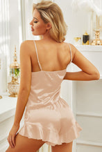 Load image into Gallery viewer, Satin Cami, Ruffle Hem Shorts Pajama Set