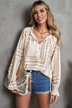 Load image into Gallery viewer, Printed Flounce Sleeve Ruffled Neck Blouse