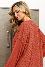 Load image into Gallery viewer, BiBi Checkered Spliced Long Sleeve Top