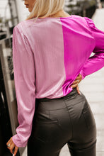 Load image into Gallery viewer, Contrast Color Surplice Neck Long Sleeve Blouse