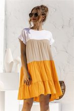 Load image into Gallery viewer, Color Block Round Neck Ruffle Hem Dress