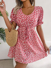 Load image into Gallery viewer, Floral Cutout Flounce Sleeve Dress