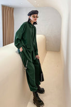 Load image into Gallery viewer, Button Down Asymmetrical Top and Chain Detail Pants Set