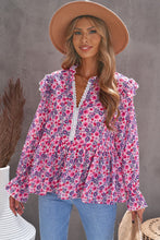 Load image into Gallery viewer, Floral Ruffled Flounce Sleeve Lace Trim Blouse