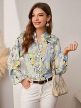 Load image into Gallery viewer, Floral Button Front Balloon Sleeve Shirt