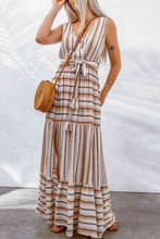 Load image into Gallery viewer, Striped Tie Waist Slit Sleeveless Dress