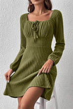 Load image into Gallery viewer, Ribbed Tied Square Neck Long Sleeve Mini Dress