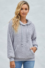 Load image into Gallery viewer, Drawstring Sherpa Hoodie with Pocket