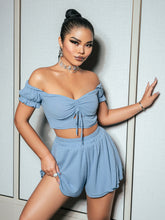 Load image into Gallery viewer, Off-Shoulder Cropped Top and Layered Shorts Set