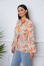 Load image into Gallery viewer, Floral Frill Notched Long Sleeve Blouse