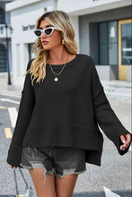 Load image into Gallery viewer, Round Neck Dropped Shoulder Slit Sweater