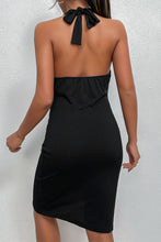 Load image into Gallery viewer, Asymmetrical Ribbed Ruched Halter Neck Dress