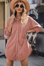 Load image into Gallery viewer, Button Front Curved Hem Raglan Sleeve Shirt Dress