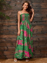 Load image into Gallery viewer, Slit Smocked Printed Spaghetti Strap Dress