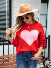 Load image into Gallery viewer, Heart Graphic Round Neck Sweater