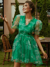Load image into Gallery viewer, Frill Trim Mesh Flounce Sleeve V-Neck Mini Dress